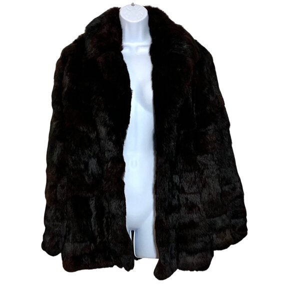 VTG 50s 60s Dark Brown 100% Rabbit Fur Coat Open Front Womens SZ M Pockets EUC - Picture 2 of 10